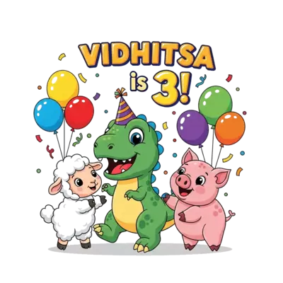Design: A vibrant cartoon illustration for a 3-year-old girl, featuring a friendly ba...