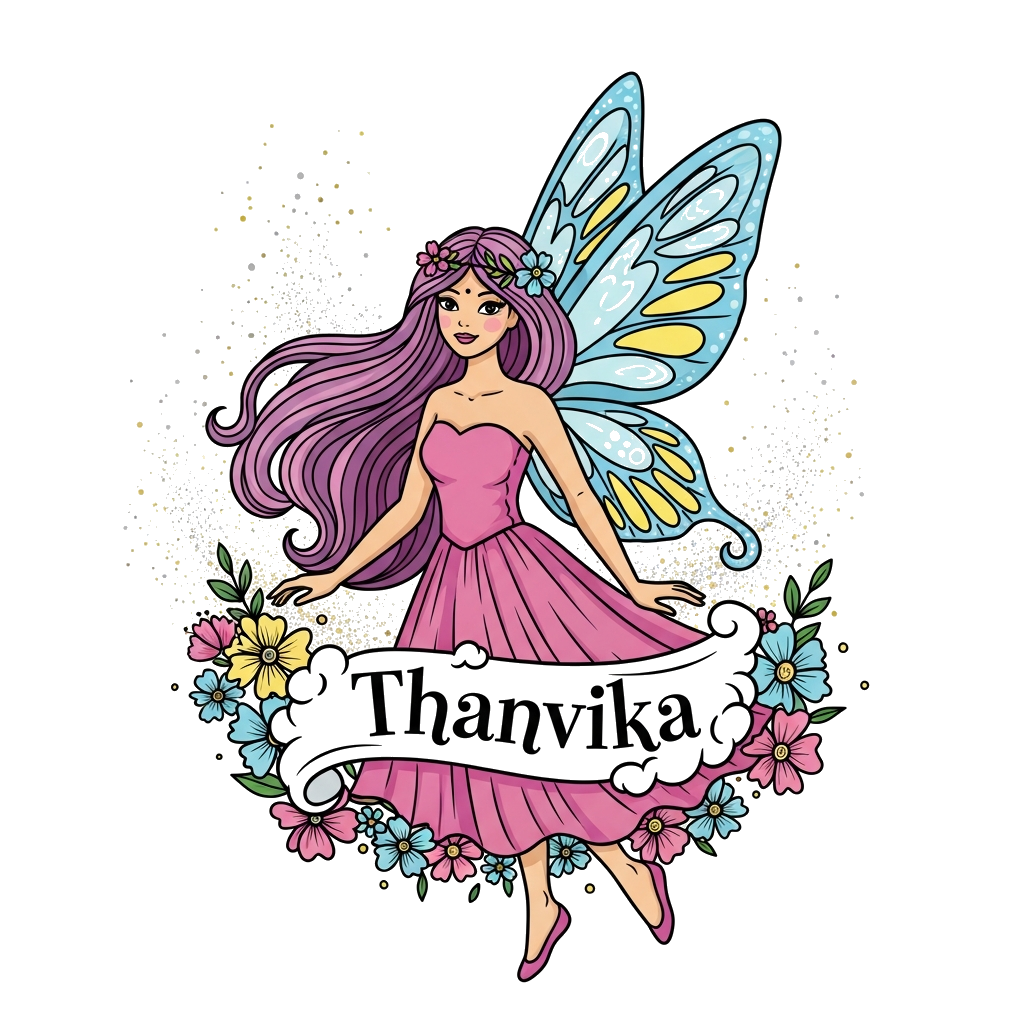 Custom design: A whimsical illustration of a graceful fairy princess with long flowing hair, surrounded by shimmering dust and delic...