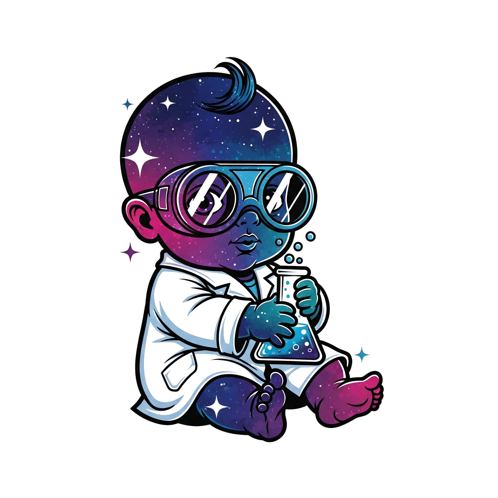 Custom design: Baby scientist with galaxy bright colours 