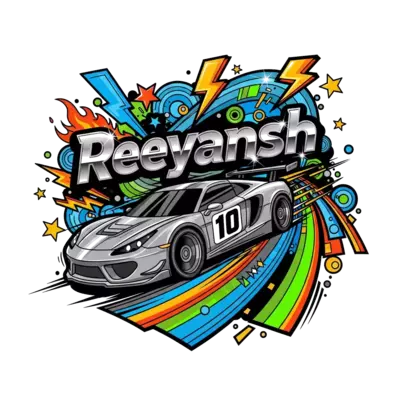 Design: A bold and cool illustration of a powerful, sleek sports car with the number ...