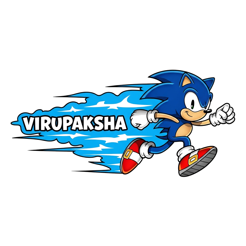 Custom design: A dynamic, cartoon illustration of Sonic the Hedgehog running at super speed, with a trail of blue energy behind him,...