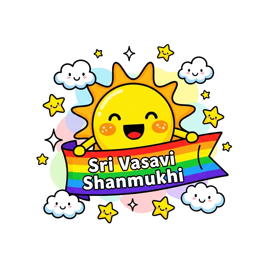 Custom design: A cheerful cartoon illustration featuring a happy little sun character holding a vibrant rainbow banner that clearly ...