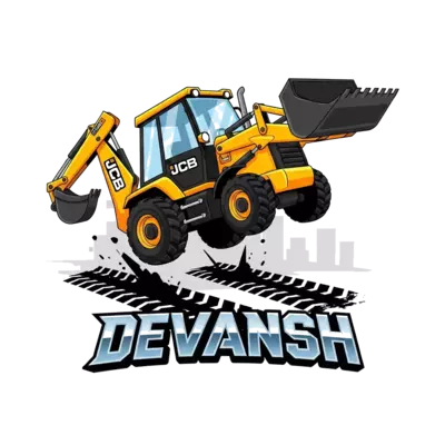Design: A vibrant digital art illustration of a cheerful yellow JCB construction vehi...