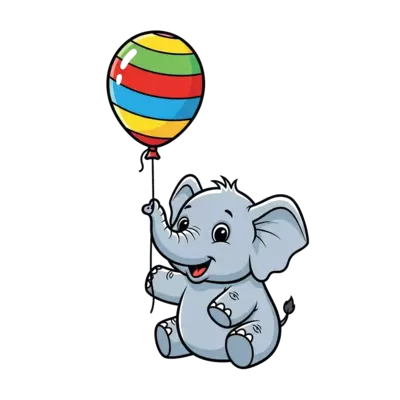 Design: A cute, chubby baby elephant cartoon with big friendly eyes, happily playing ...