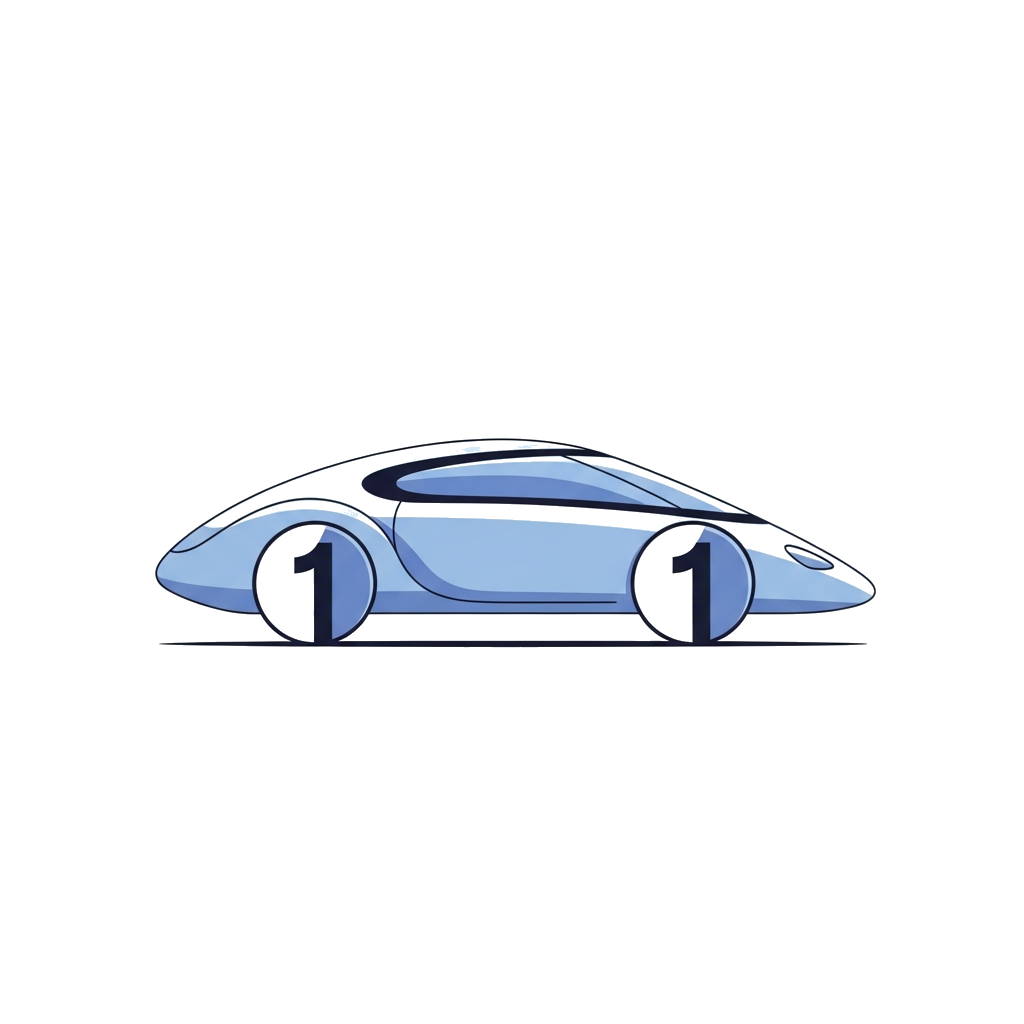 Custom design: A sleek, modern illustration of a toy car in a soft pastel blue, with the number '1' subtly integrated into its wheel...