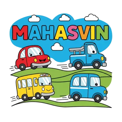 Design: A cheerful illustration of various cute cartoon vehicles like a smiling car, ...