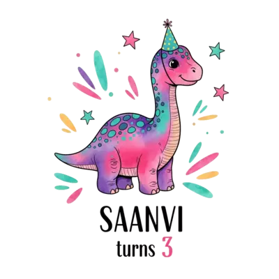 Design: A vibrant, artistic illustration of a friendly baby Brontosaurus, painted in ...