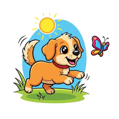 Design: A super cute cartoon golden retriever puppy with big, sparkling eyes, wagging...
