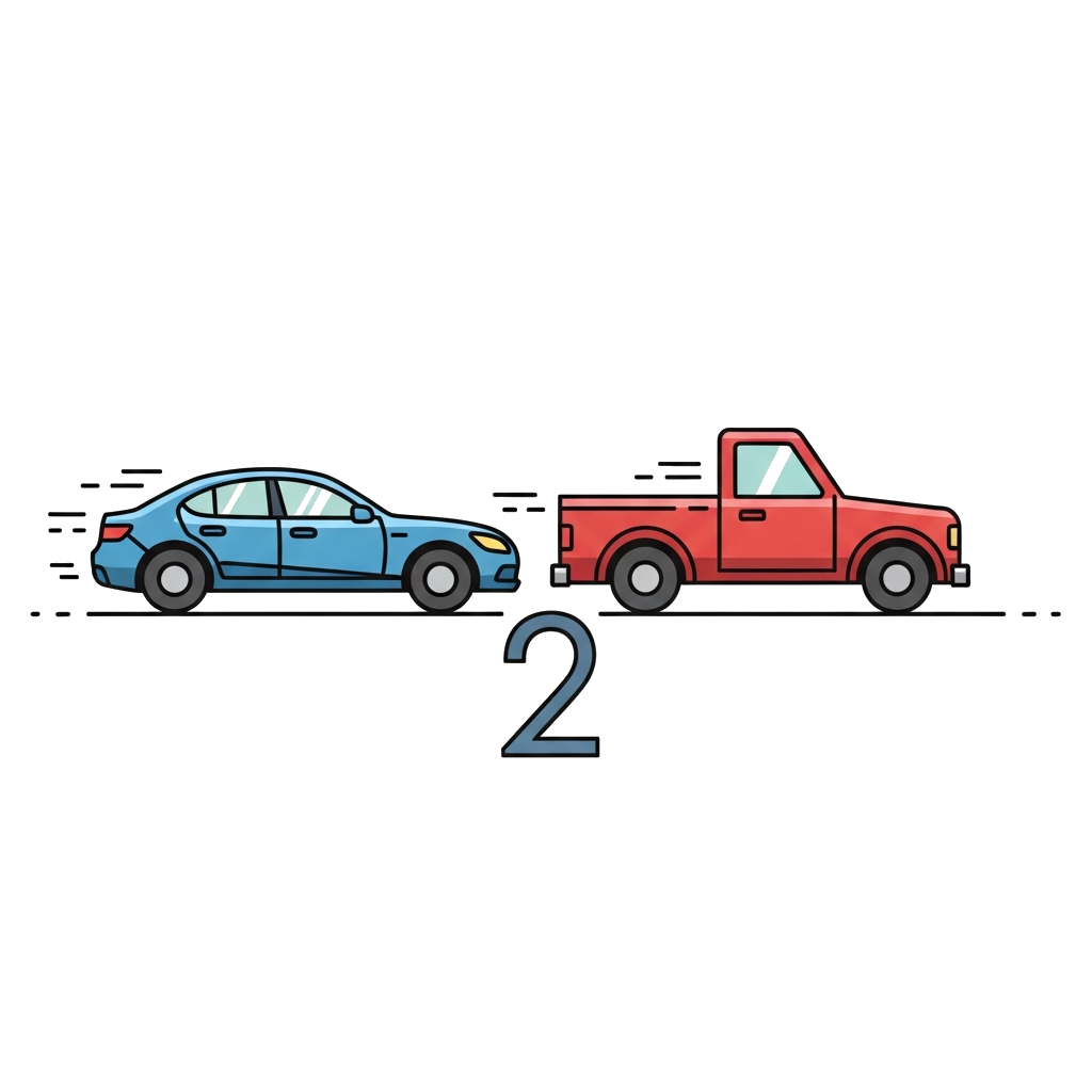 Custom design: A clean, minimalist illustration of two stylized cars, one a sleek blue car and the other a simple red truck, driving...