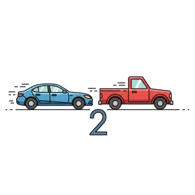 Design: A clean, minimalist illustration of two stylized cars, one a sleek blue car a...