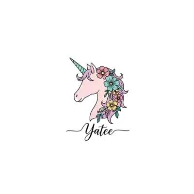 Design: A graceful unicorn silhouette with a delicate floral mane and horn, in soft p...