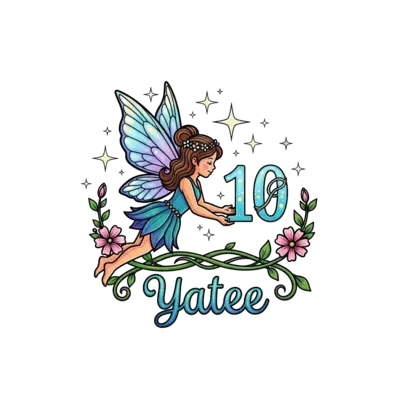 Design: A whimsical fairy with shimmering iridescent wings, gently holding a glowing ...