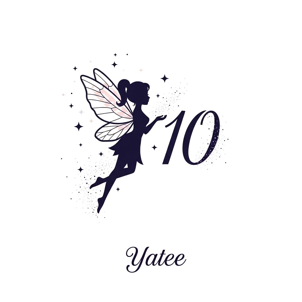 Custom design: A graceful, minimalist illustration of a fairy silhouette with delicate wings, surrounded by subtle sparkling dust an...