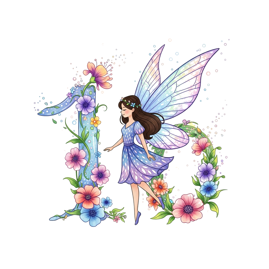 Custom design: A whimsical illustration of a graceful fairy with shimmering wings, surrounded by magical glowing flowers and sparkli...