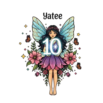 Design: A whimsical illustration of a beautiful fairy with sparkling wings, holding a...