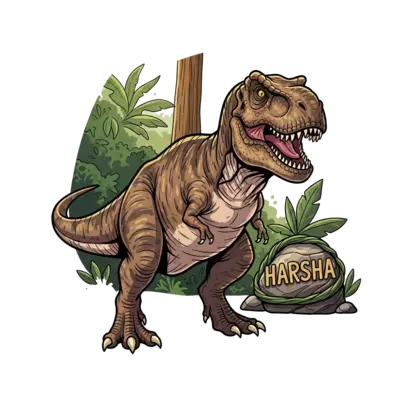 Design: A friendly, realistic T-Rex illustration, slightly stylized to be approachabl...
