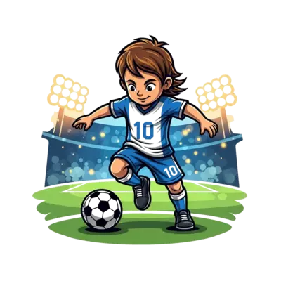 Design: A dynamic, realistic illustration of a young boy or girl, full of energy, dri...