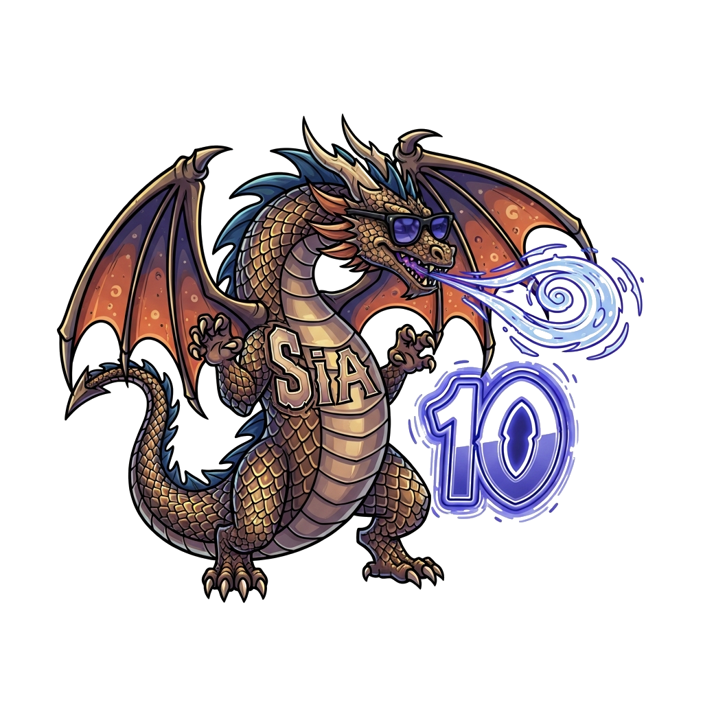 Custom design: A majestic, stylized dragon with a bold, cool attitude, scales shimmering in metallic hues, exhaling a swirl of magic...