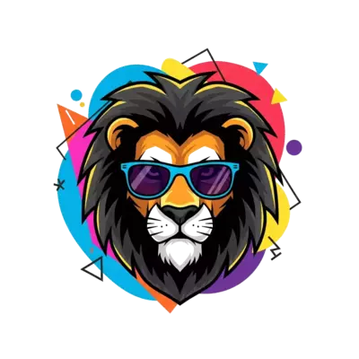 Design: A majestic cartoon lion's head, stylized and bold, with a cool expression, su...