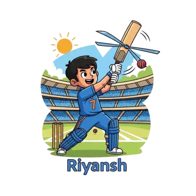 Design: A cute cartoon illustration of a young Indian boy named Riyansh, wearing a bl...