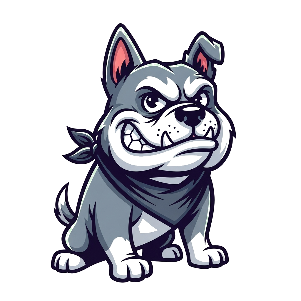 Custom design: A cool cartoon dog, perhaps a husky or a bulldog, with a confident smirk, wearing a stylish bandana, in a bold graphi...