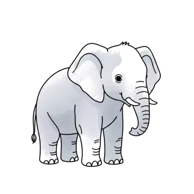 Design: A majestic baby elephant in a gentle, standing pose, rendered in a minimalist...