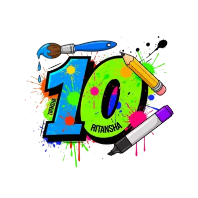 Design: A dynamic, graffiti-style illustration with paint splatters, brushes, and pen...
