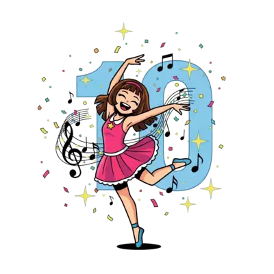 Design: A vibrant and colorful illustration of a cheerful girl, 'Ritansha', dancing g...