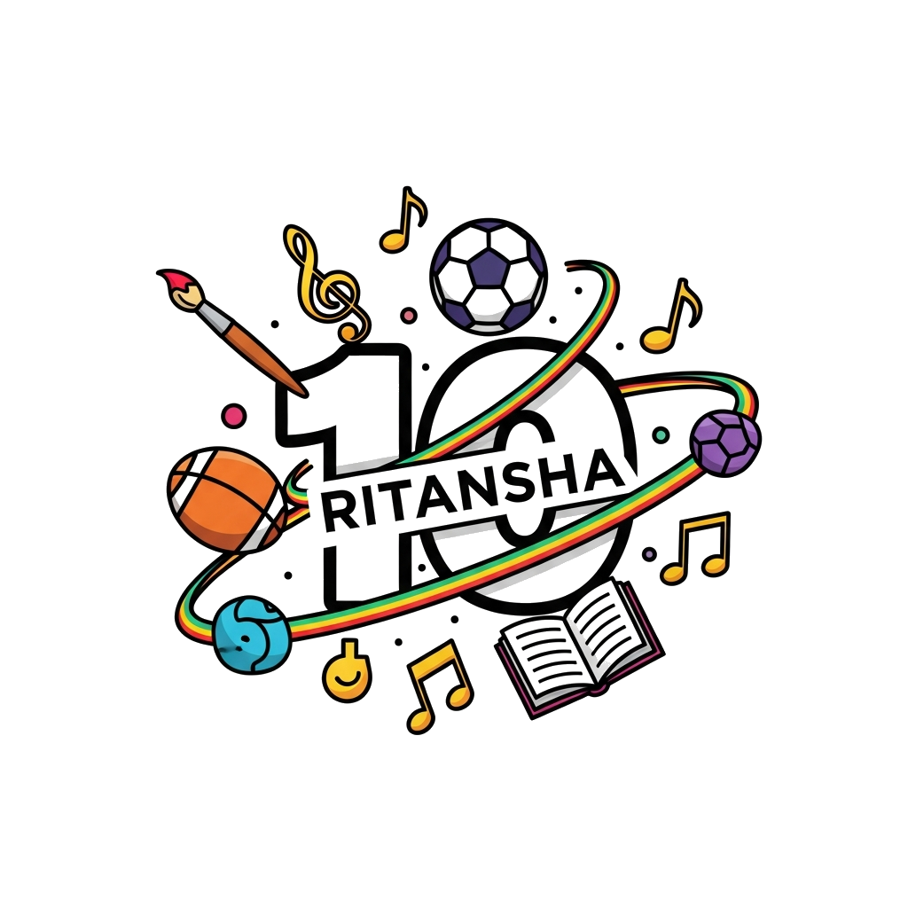 Custom design: A vibrant, playful illustration featuring a diverse array of elements like a tiny paintbrush, a mini sports ball, a s...