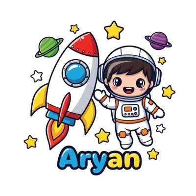 Design: A cute cartoon astronaut boy with big friendly eyes, floating happily in spac...