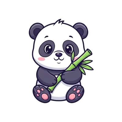Design: A super cute cartoon baby panda holding a bamboo stalk, with big innocent eye...