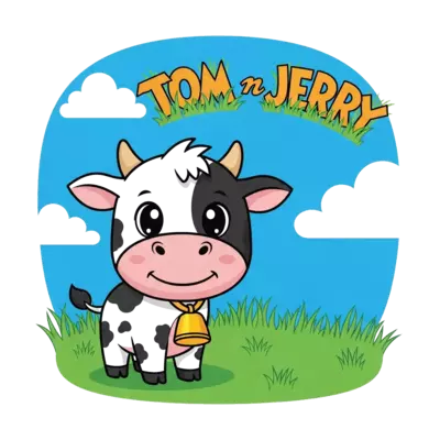 Design: A playful cartoon baby cow illustration, with big friendly eyes and a gentle ...