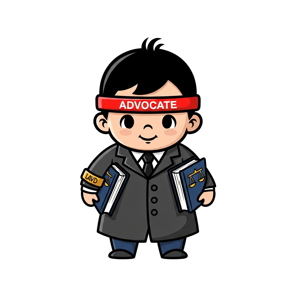Custom design: Baby boy with black hair, wearing advocates coat and band with law books in hand
