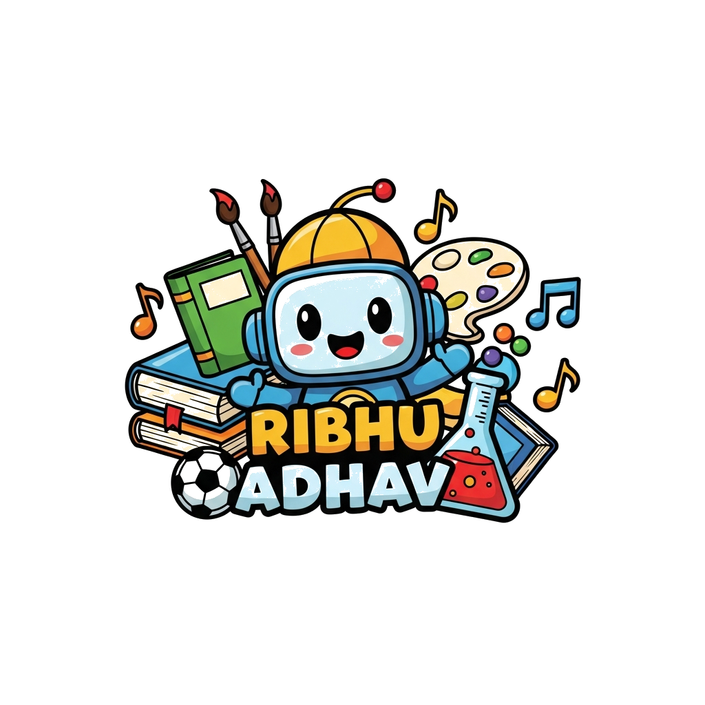 Custom design: A cheerful cartoon character, like a friendly robot or a playful animal, surrounded by whimsical representations of b...
