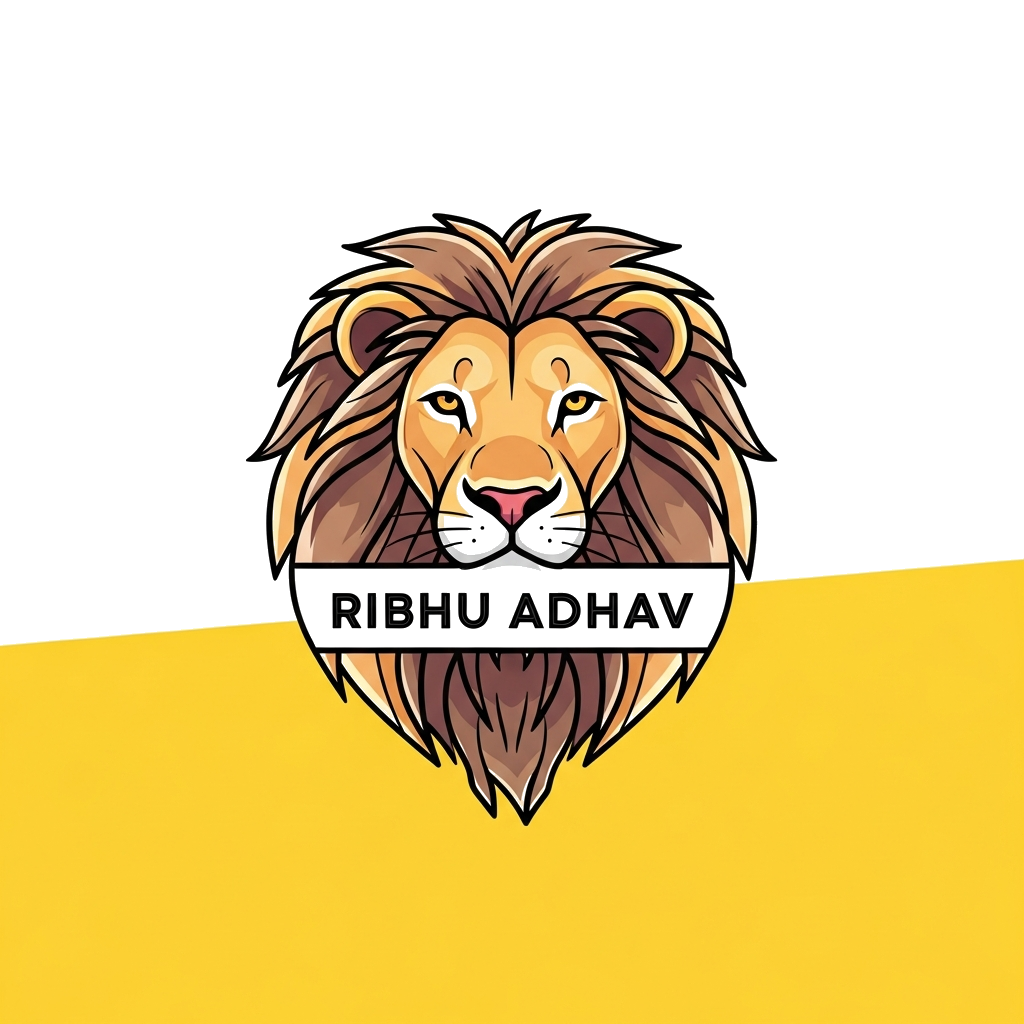 Custom design: A sleek, minimalist line art illustration of a lion's head, with the name 'Ribhu Adhav' subtly integrated into the ma...