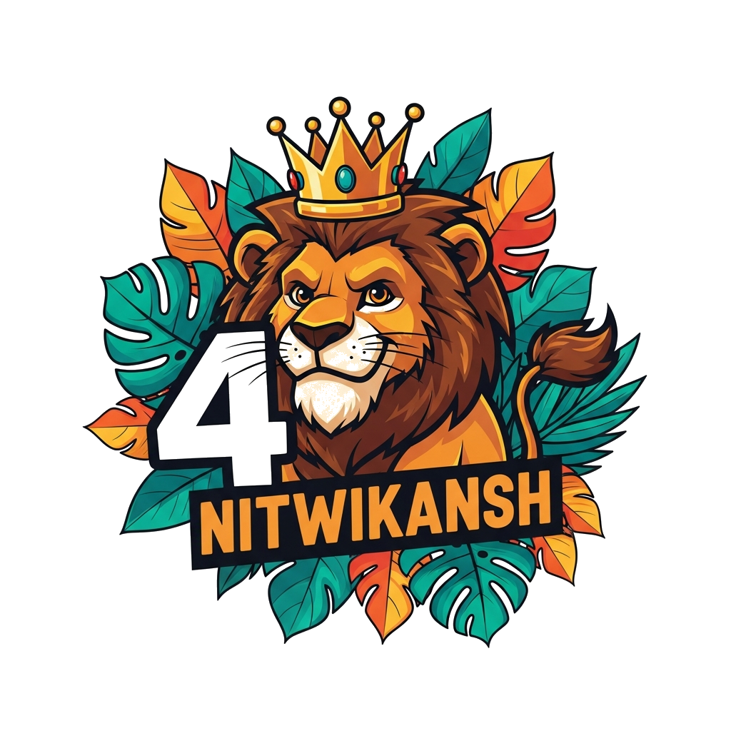 Custom design: A powerful and friendly cartoon lion with a confident smile, wearing a cool birthday crown, surrounded by bold, vibra...