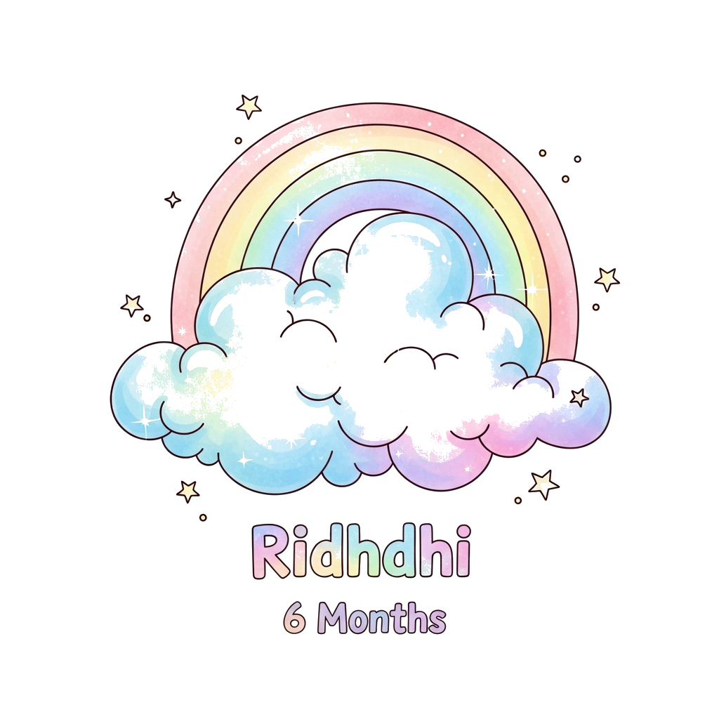 Custom design: A whimsical pastel watercolor illustration of a fluffy cloud with a gentle, arching rainbow, and tiny shimmering star...