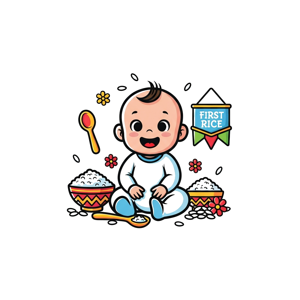 Custom design: Generate a baby boy picture he has 6 months rice ceremony event 