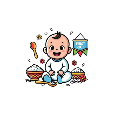 Design: Generate a baby boy picture he has 6 months rice ceremony event 