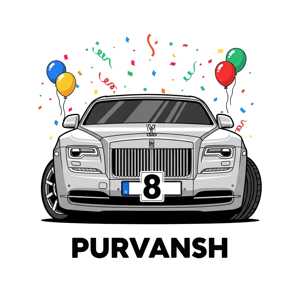 Custom design: A cool, stylized illustration of a sleek silver Rolls Royce car, with the number '8' integrated into its design (e.g....