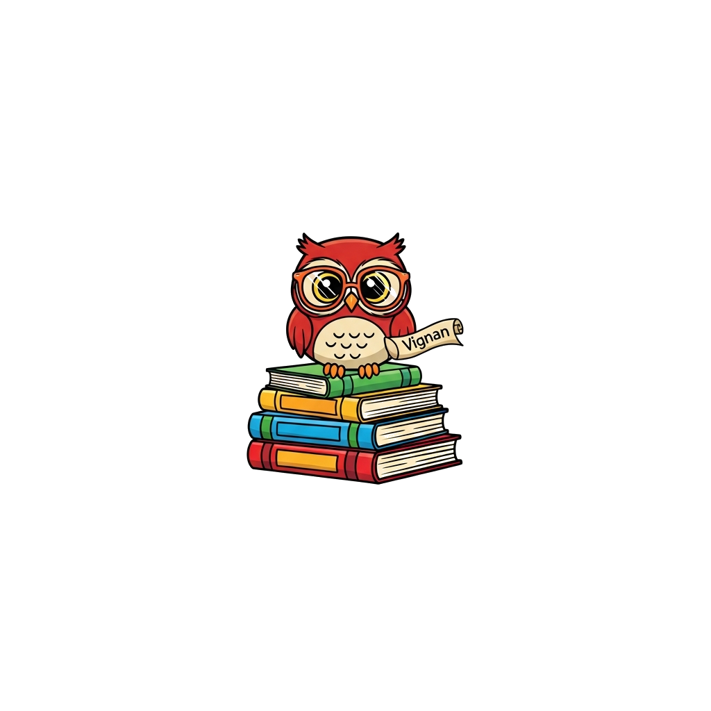 Custom design: A super cute cartoon owl wearing tiny spectacles, perched on a stack of colorful books, with a small scroll subtly di...