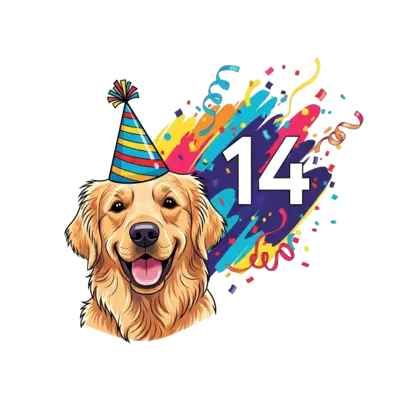 Design: A cool, graphic illustration of a happy dog (like a Golden Retriever or Labra...