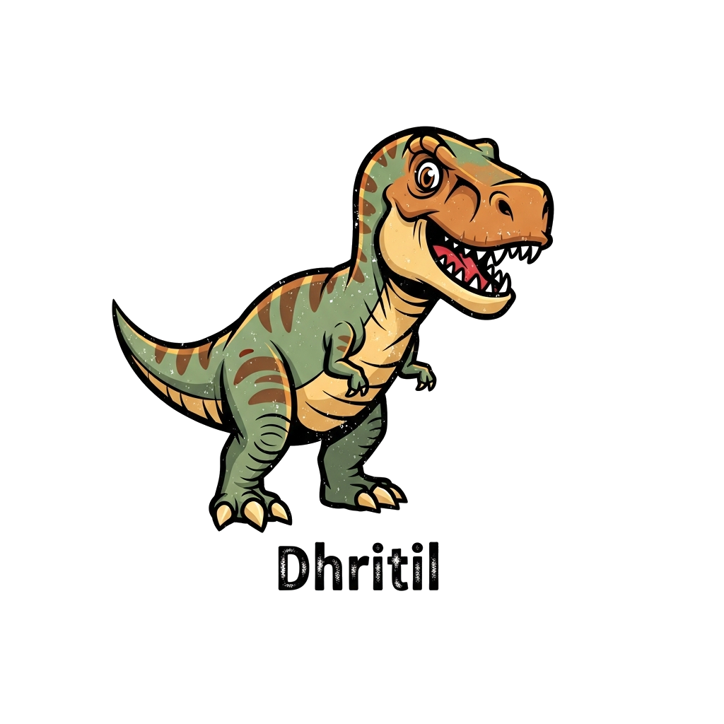 Custom design: A vintage style illustration of a friendly T-Rex with a slightly distressed texture, in earthy tones like sepia and m...