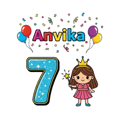 Design: A cute cartoon princess character with a sparkling crown, holding a magical w...