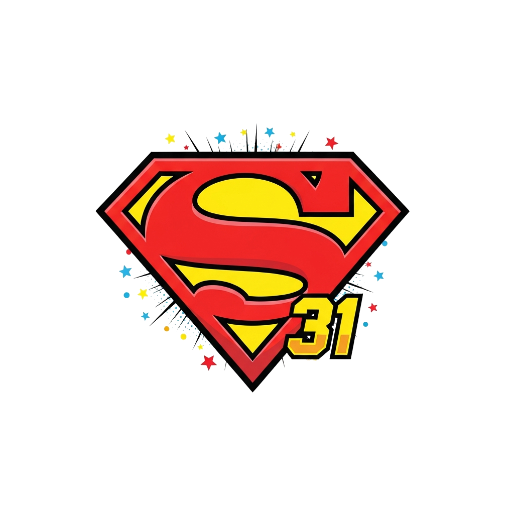 Custom design: A bold, iconic illustration of the classic Superman 'S' shield emblem, rendered in vibrant red and yellow, with a sub...