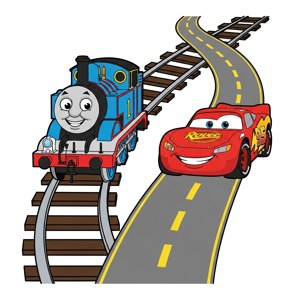 Custom design: Thomas train with railway track and mcqueen with road track