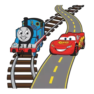 Design: Thomas train with railway track and mcqueen with road track
