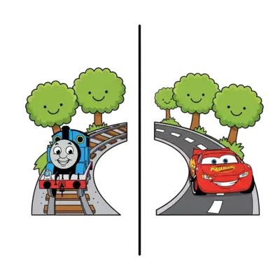 Design: Thomas train with track and trees and McQueen with track and trees