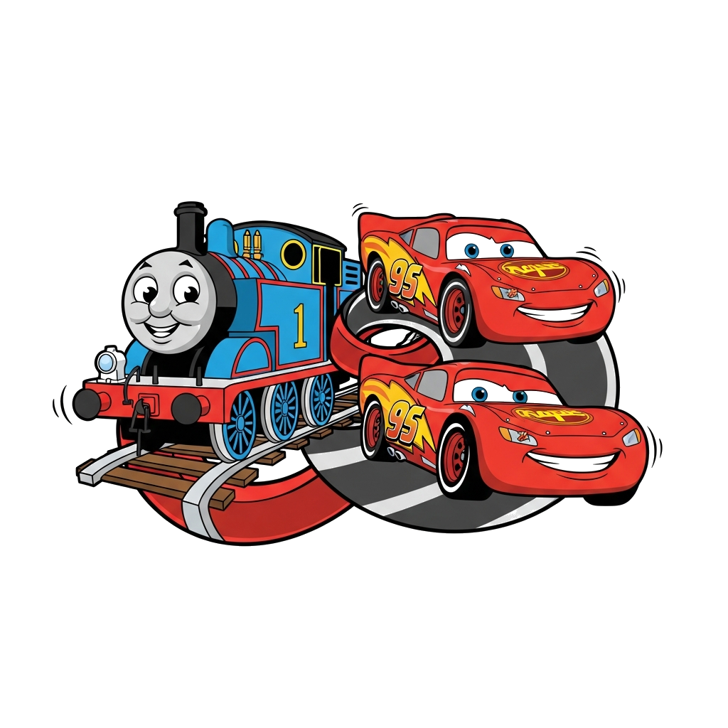 Custom design: Thomas train with railway track and McQueen with racing track