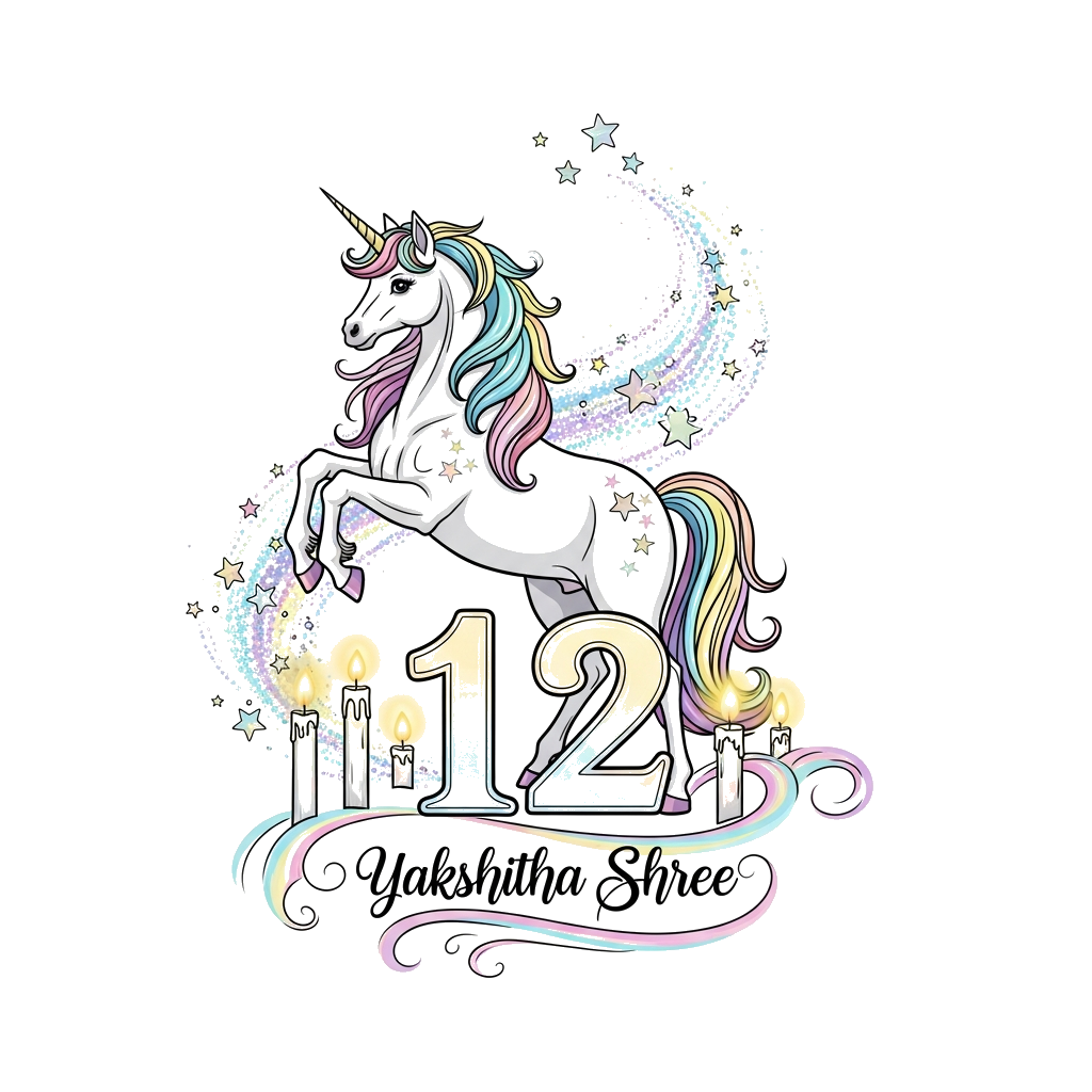 Custom design: A majestic, elegant unicorn with a shimmering rainbow mane and tail, standing gracefully amidst a swirl of magical st...